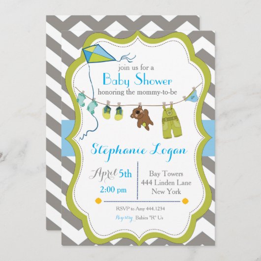 Baby shower waslijn uitnodiging (Voorkant / Achterkant)