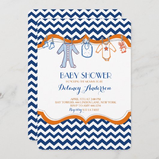 Baby Shower Waslijn Uitnodigingen (Voorkant / Achterkant)