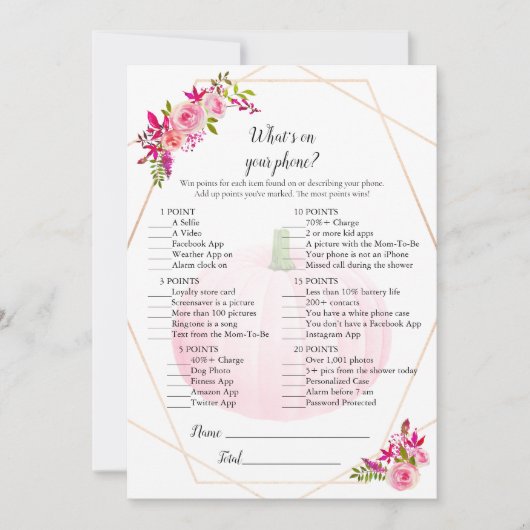 Baby shower Wat is er op je telefoonspelpompoen? Kaart (Voorkant)