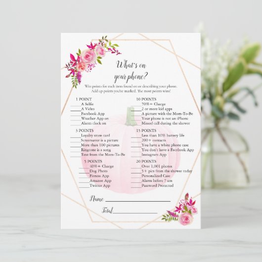 Baby shower Wat is er op je telefoonspelpompoen? Kaart (Staand voorkant)