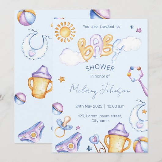 baby shower water kleur uitnodiging (Voorkant / Achterkant)
