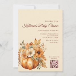 Baby Shower-Watercolor Pompoen Bloemendesign- Kaart