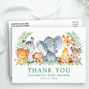 Baby Shower Watercolor Safari Animals Thank You Briefkaart