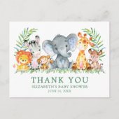 Baby Shower Watercolor Safari Animals Thank You Briefkaart (Voorkant)