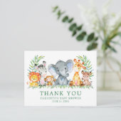 Baby Shower Watercolor Safari Animals Thank You Briefkaart (Staand voorkant)
