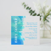 BABY SHOWER Watercolor Tropisch Blauwe Uitnodiging (Staand voorkant)