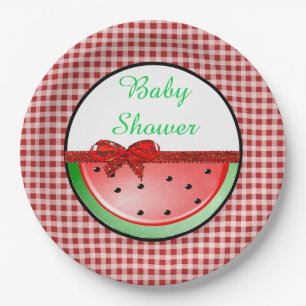 baby shower Watermelon Red Green Gingham Borden Papieren Bordje