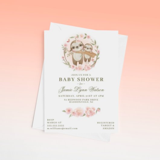 BABY SHOWER | Waterverf Baby Sloth & Parent Invi Kaart
