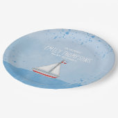 Baby shower Waterverf bijtende moderne zeilboot Papieren Bordje (Gekanteld)