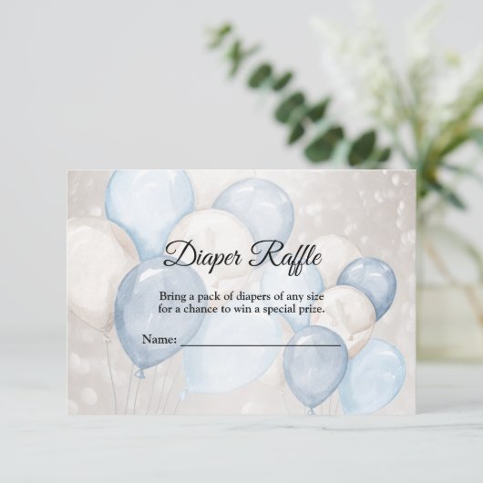 Baby shower Waterverf Blauw Wit Ballons Party Informatiekaartje (Staand voorkant)