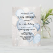 Baby shower Waterverf Blauw Wit Ballons Party Kaart (Staand voorkant)