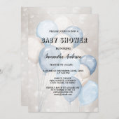 Baby shower Waterverf Blauw Wit Ballons Party Kaart (Voorkant / Achterkant)