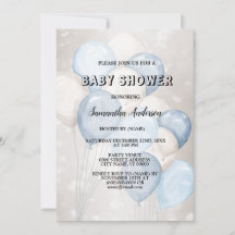 Baby shower Waterverf Blauw Wit Ballons Party