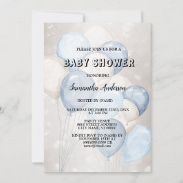 Baby shower Waterverf Blauw Wit Ballons Party Kaart