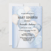 Baby shower Waterverf Blauw Wit Ballons Party Kaart (Voorkant)