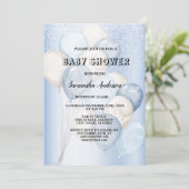 Baby shower Waterverf Blauw Wit Ballons Party Kaart (Staand voorkant)