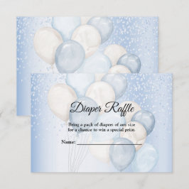 Baby Shower Waterverf Blauw Witte Ballonnen Feest Informatiekaartje