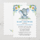 Baby Shower Waterverf Blauwe Bloem Olifant Kaart (Voorkant / Achterkant)