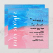 BABY SHOWER Waterverf Blauwe & Roze Uitnodiging (Voorkant / Achterkant)