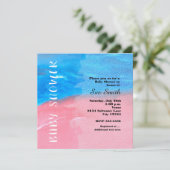 BABY SHOWER Waterverf Blauwe & Roze Uitnodiging (Staand voorkant)