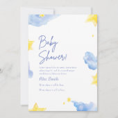 Baby shower waterverf blauwe uitnodiging (Voorkant)
