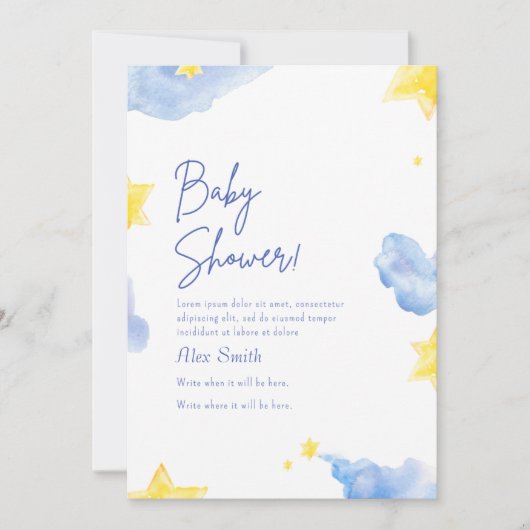 Baby shower waterverf blauwe uitnodiging (Voorkant)