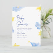 Baby shower waterverf blauwe uitnodiging (Staand voorkant)