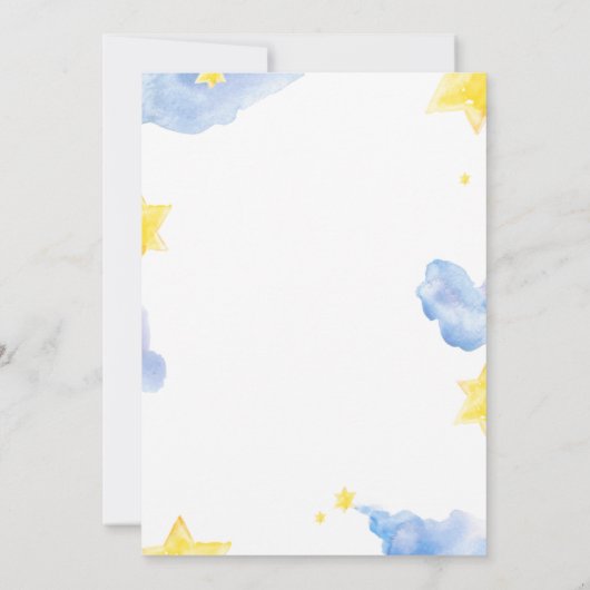 Baby shower waterverf blauwe uitnodiging (Achterkant)