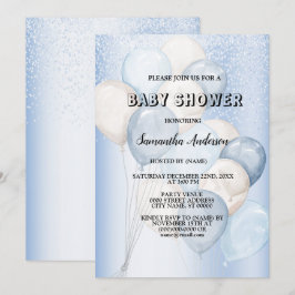 Baby Shower Waterverf Blauwe Witte Ballonnen Feest Kaart