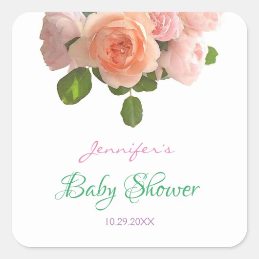 Baby shower Waterverf Bloemen Handgeschreven Sjabl Vierkante Sticker (Voorkant)