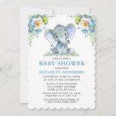 Baby shower Waterverf Blue Floral Elephant Kaart (Voorkant)