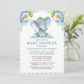 Baby shower Waterverf Blue Floral Elephant Kaart (Staand voorkant)