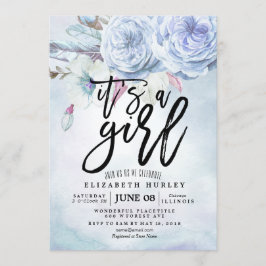 Baby shower Waterverf Bohemibloemen en veren Kaart