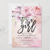 Baby shower Waterverf Bohemibloemen en veren Kaart (Voorkant)