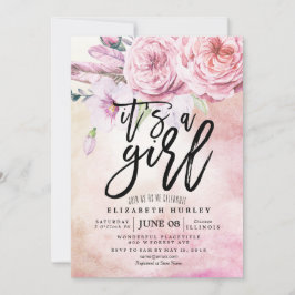 Baby shower Waterverf Bohemibloemen en veren Kaart