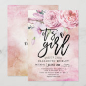 Baby shower Waterverf Bohemibloemen en veren Kaart (Voorkant / Achterkant)