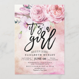 Baby shower Waterverf Bohemibloemen en veren Kaart