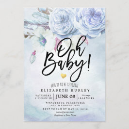 Baby shower Waterverf Bohemibloemen en veren Kaart