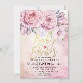 Baby shower Waterverf Bohemibloemen en veren Kaart
