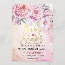 Baby shower Waterverf Bohemibloemen en veren Kaart