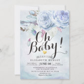 Baby shower Waterverf Bohemibloemen en veren Kaart (Voorkant)