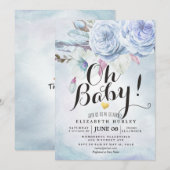 Baby shower Waterverf Bohemibloemen en veren Kaart (Voorkant / Achterkant)