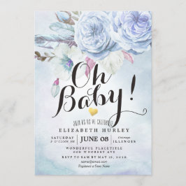 Baby shower Waterverf Bohemibloemen en veren Kaart
