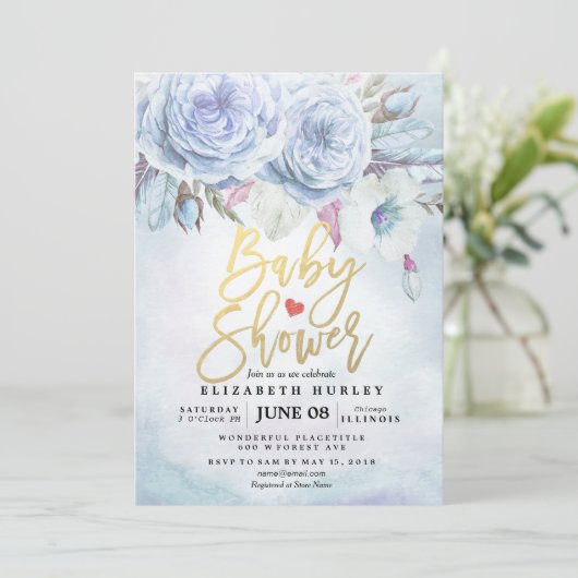 Baby shower Waterverf Bohemibloemen en veren Kaart (Staand voorkant)