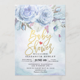 Baby shower Waterverf Bohemibloemen en veren Kaart