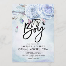Baby shower Waterverf Bohemibloemen en veren Kaart