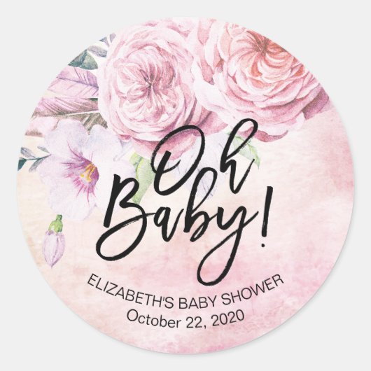 Baby shower Waterverf Bohemibloemen en veren Ronde Sticker (Voorkant)