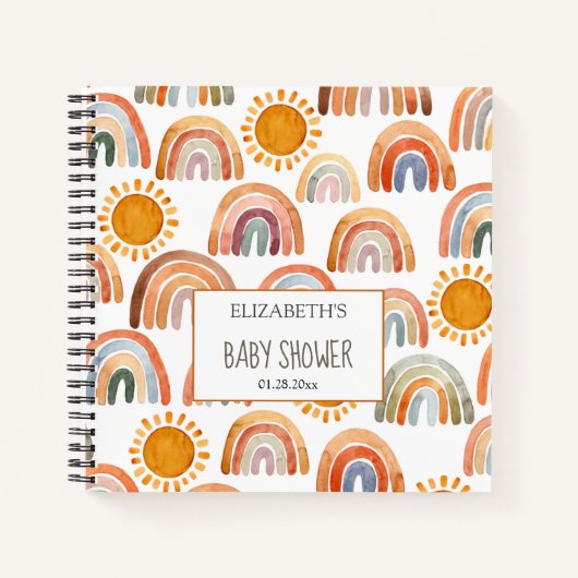 Baby shower Waterverf Boho Regenboog en Sunshine Notitieboek (Voorkant)