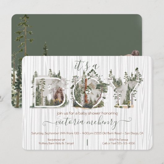Baby shower Waterverf bosbos Beer Kaart (Voorkant / Achterkant)