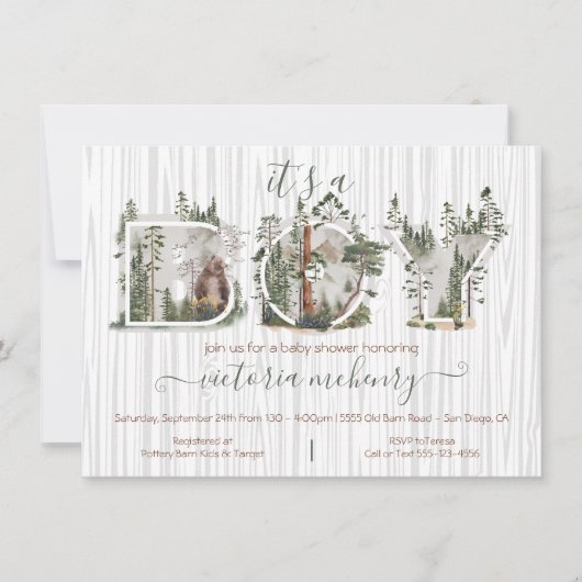 Baby shower Waterverf bosbos Beer Kaart (Voorkant)